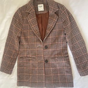 Abercrombie & Fitch Brown Houndstooth Wool Pea Coat Blazer Jacket S Plaid